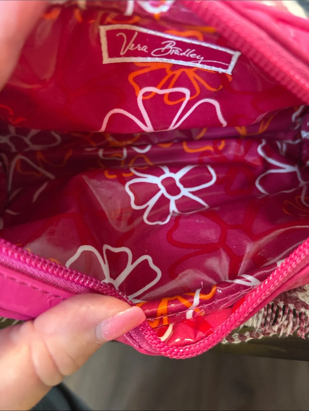 Vera Bradley Hot Pink Quilted Cosmetic Pouch with Silver Accent